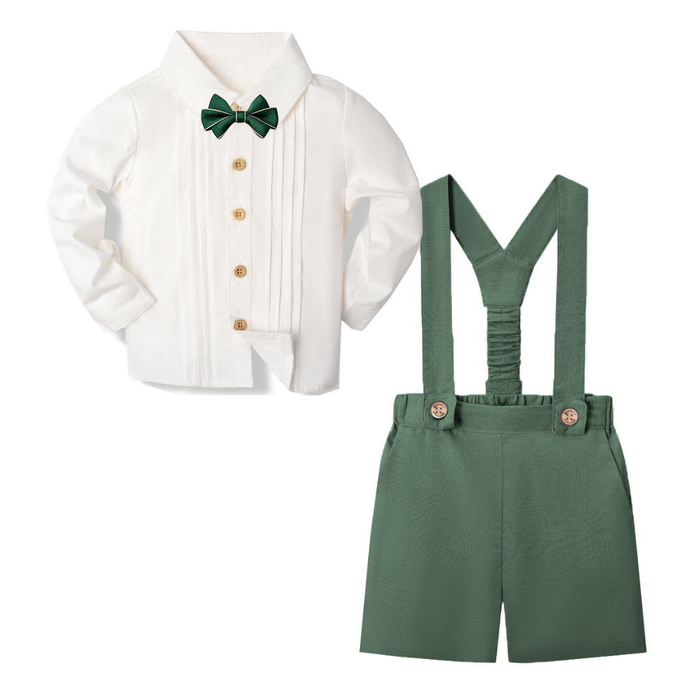 LittleDandy – Classique et élégant – Short en coton avec bretelles, nœud et chemise