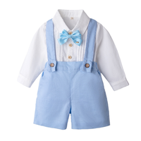 Thumbnail for LittleDandy – Classique et élégant – Short en coton avec bretelles, nœud et chemise