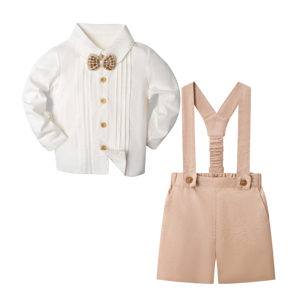 LittleDandy – Classique et élégant – Short en coton avec bretelles, nœud et chemise