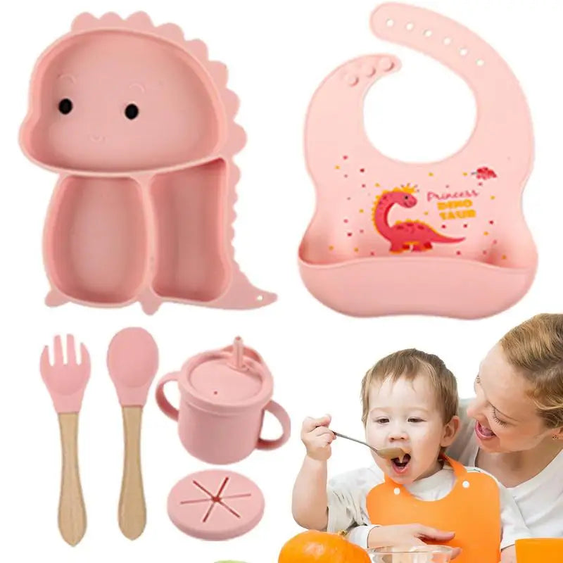 Dino Tablewear Set™ - Set de 7 pièces - Vaisselle en silicone pour enfants