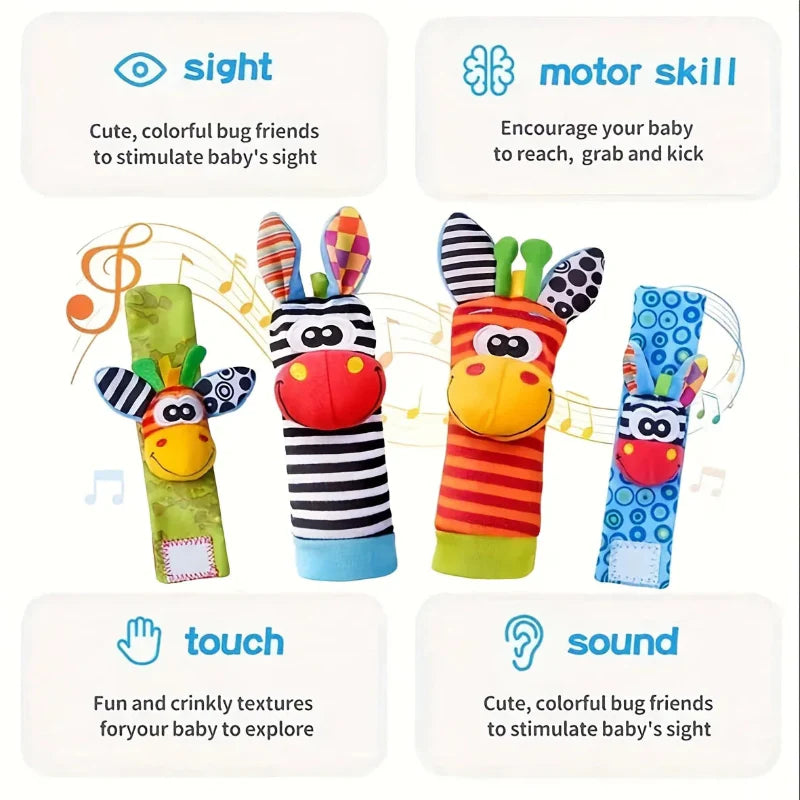Wrist Rattle and Socks – Motricité et jeu – Hochets pour bébés (lot de 4)