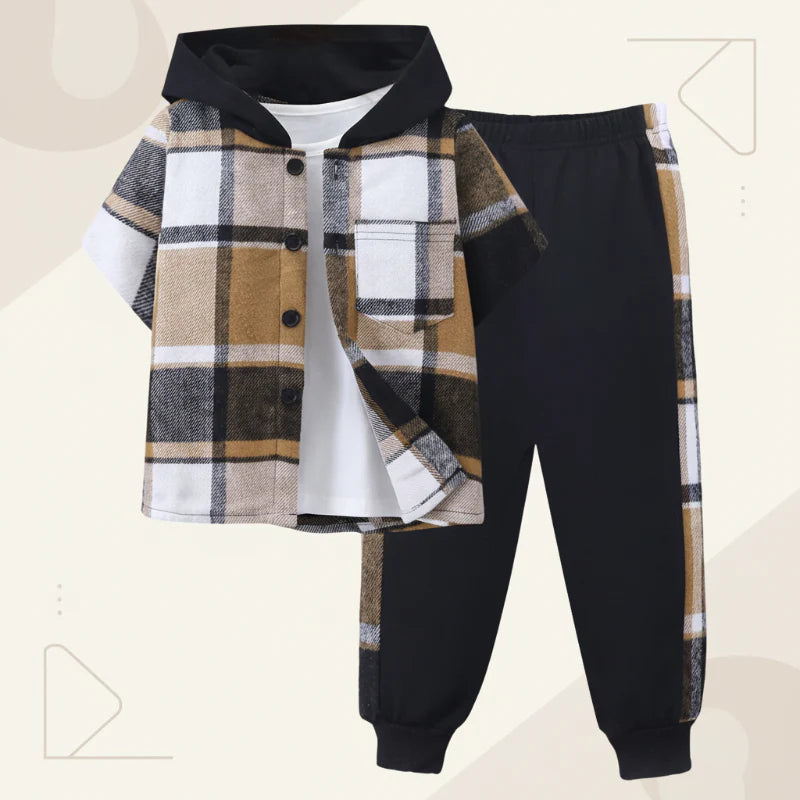 Boys Checkered Outfit – Tendance et confortable – Ensemble de vêtements à carreaux pour enfants