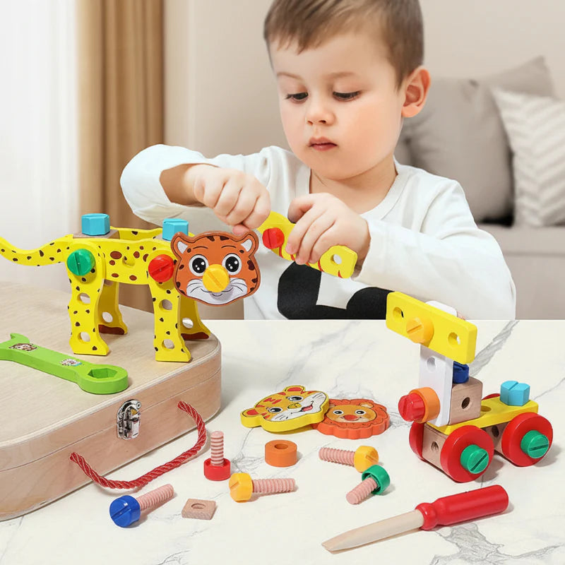 AnimalFix – Ludique et intelligent – Set d'outils en bois sur le thème des animaux