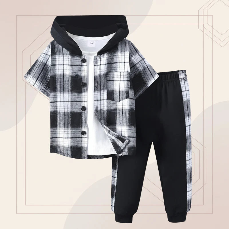 Boys Checkered Outfit – Tendance et confortable – Ensemble de vêtements à carreaux pour enfants