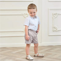 Thumbnail for LittleDandy – Classique et élégant – Short en coton avec bretelles, nœud et chemise