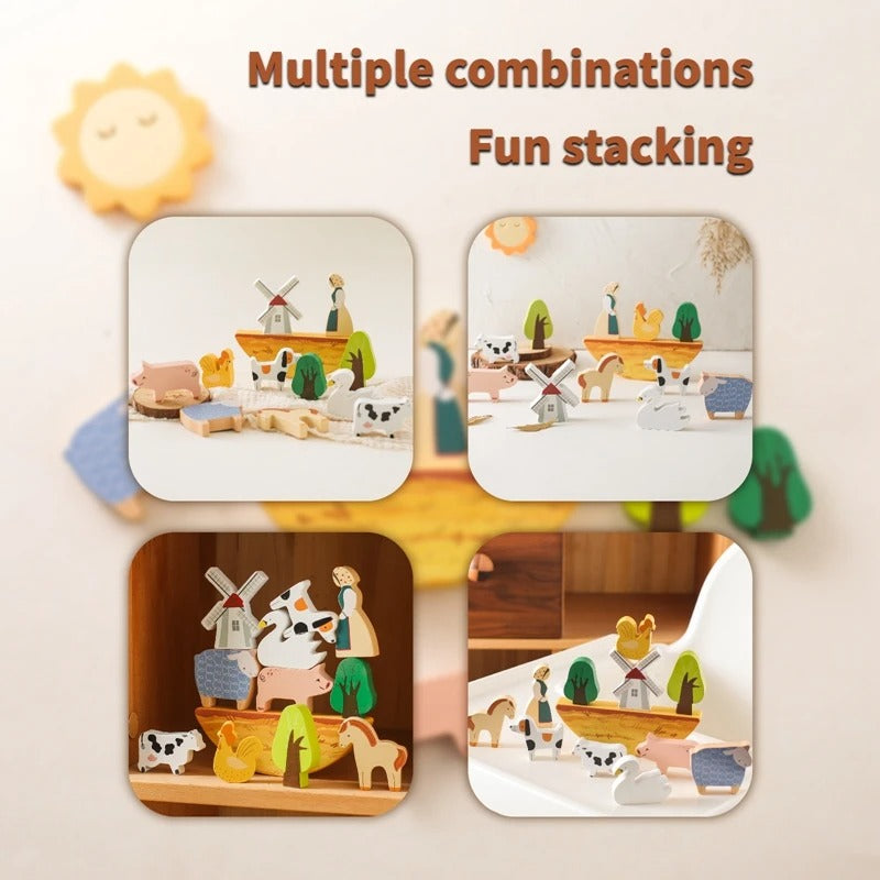 Woods™ - Animaux en équilibre - Jeu d'équilibre en bois à la ferme