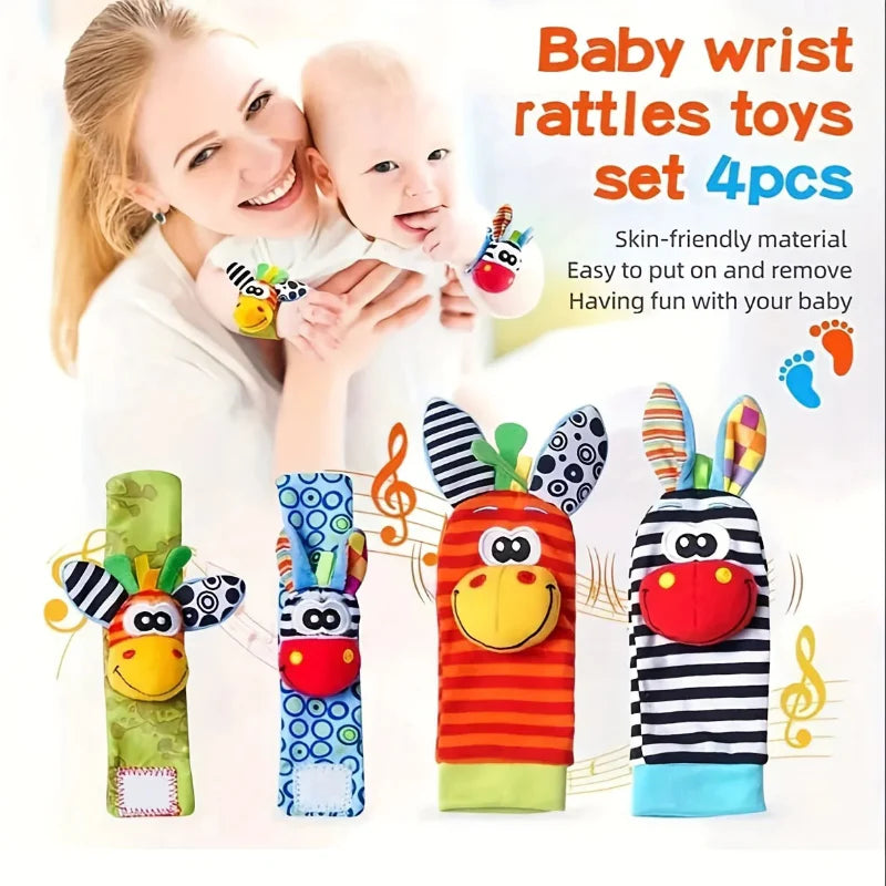 Wrist Rattle and Socks – Motricité et jeu – Hochets pour bébés (lot de 4)