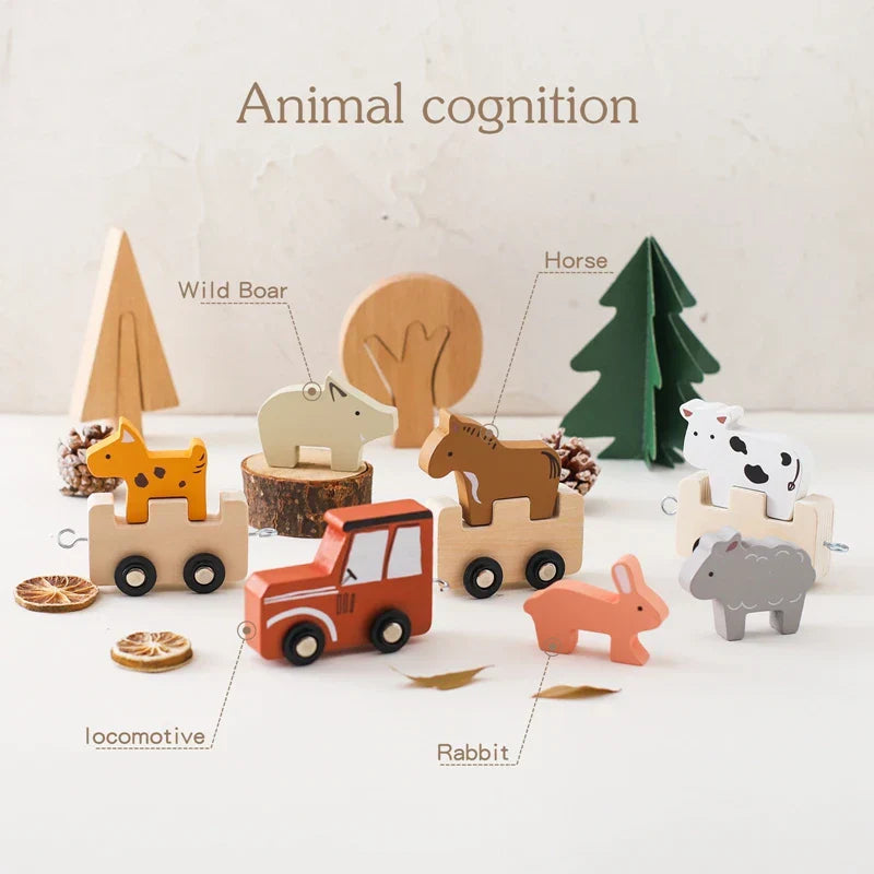 Woods™ - Amusement à la Ferme sur Rails - Train d'animaux en bois