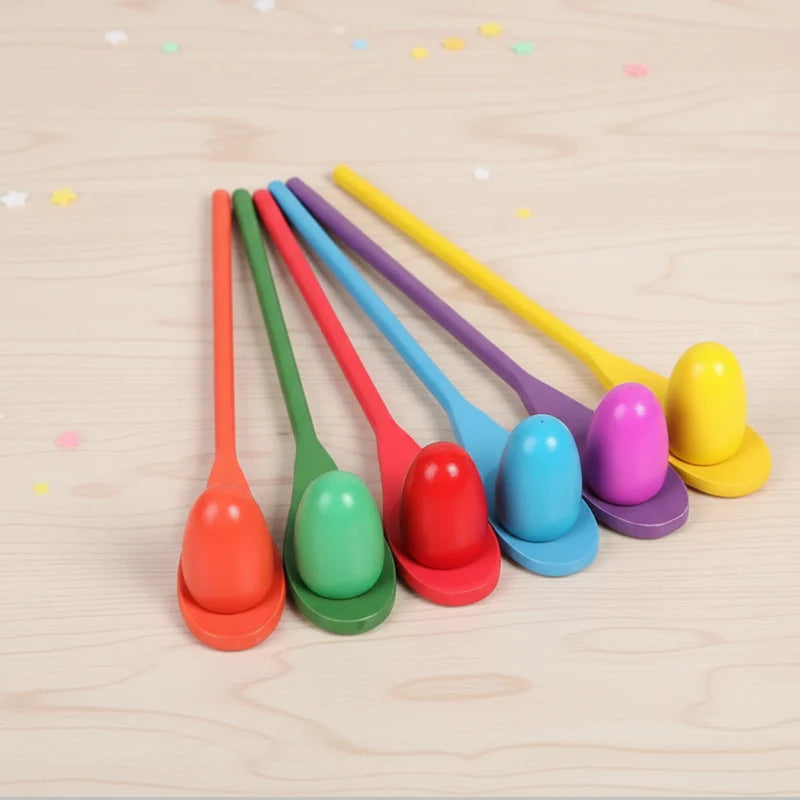 Wooden Egg Spoon Game – Motricité et apprentissage – Jeu d'équilibre « Course aux œufs »