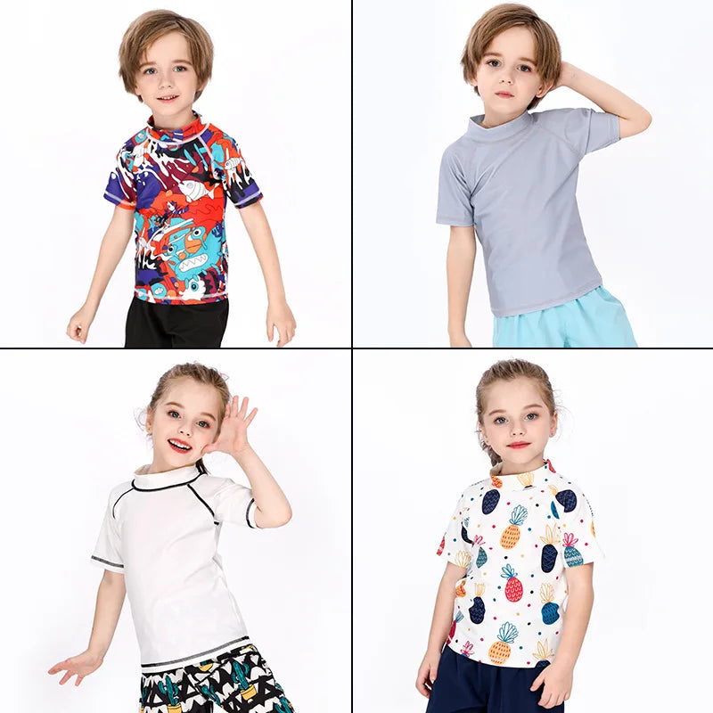 SunnyGuard – Été & Protection – T-shirt de bain anti-UV à manches courtes pour enfants