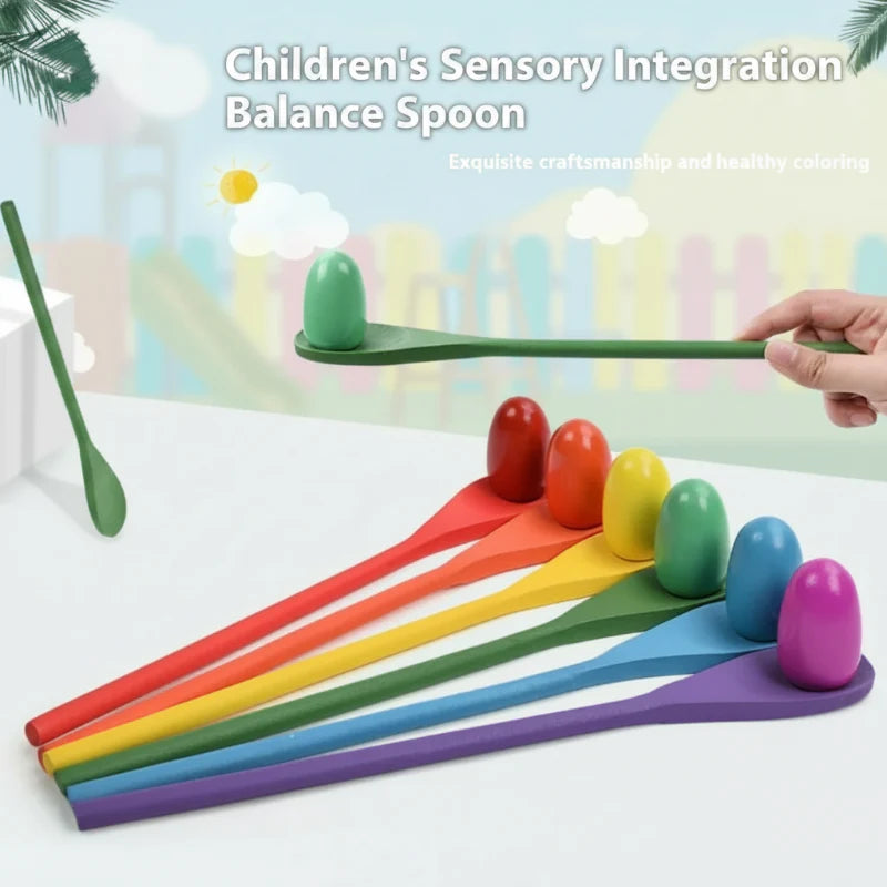 Wooden Egg Spoon Game – Motricité et apprentissage – Jeu d'équilibre « Course aux œufs »