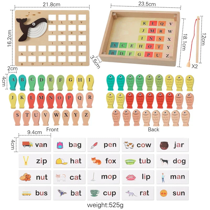 Woods™ - Apprendre les mots et les lettres - Jeu de poissons magnétique en bois