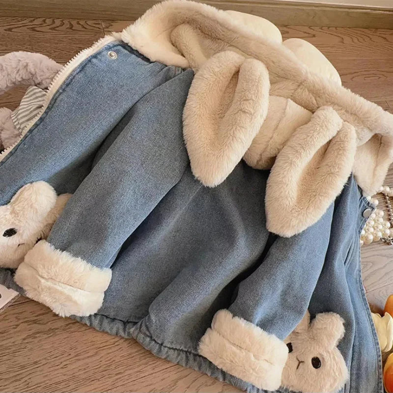 Girls Bunny Denim Coat – Chaleur et confort – Veste pour enfant