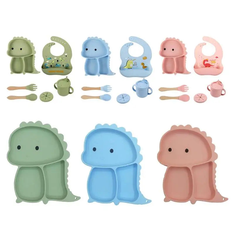 Dino Tablewear Set™ - Set de 7 pièces - Vaisselle en silicone pour enfants