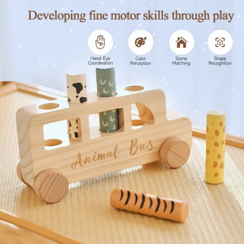 PressBus – Montessori & Éducatif – Bus de jeu en bois à pousser