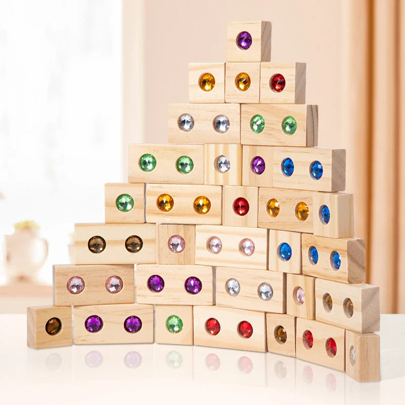 Rainbow Gem Stacking Blocks – Créatif et éducatif – Jeu de blocs empilables en bois