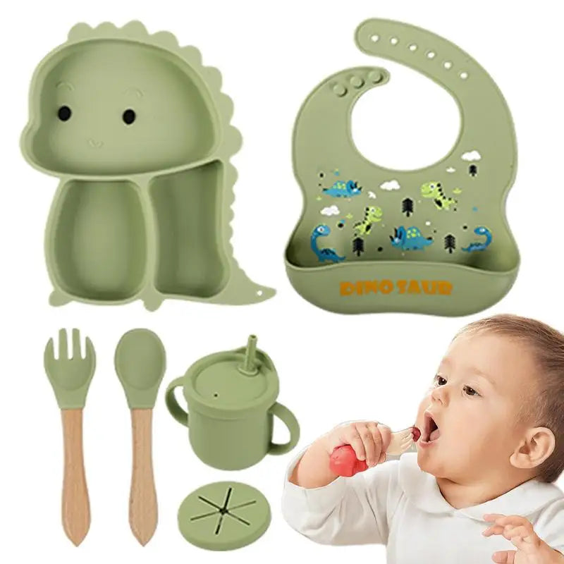 Dino Tablewear Set™ - Set de 7 pièces - Vaisselle en silicone pour enfants