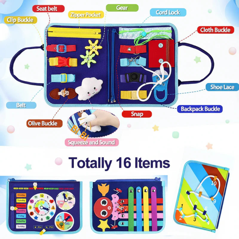 7-in-1 Busy Board – Motricité et apprentissage – Tableau d'activités