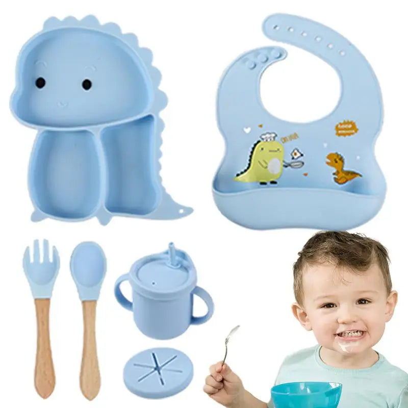 Dino Tablewear Set™ - Set de 7 pièces - Vaisselle en silicone pour enfants