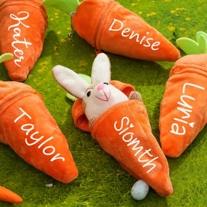 Personalized Bunny – Le cadeau de Pâques idéal - Lapin en peluche avec une carotte et son prénom