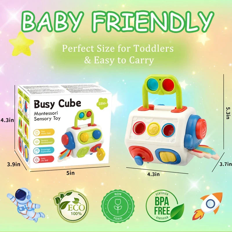 BusyCube – Intelligent et ludique – Cube Montessori Fidget 10 en 1