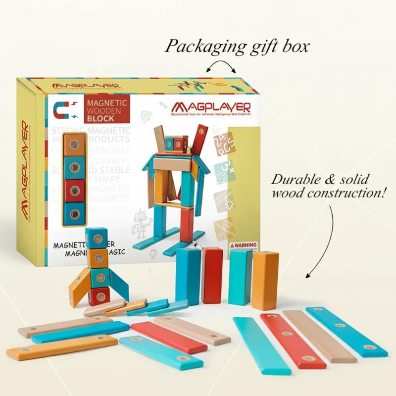 MagPlayer – Créativité et motricité – Blocs de construction magnétiques en bois à monter soi-même