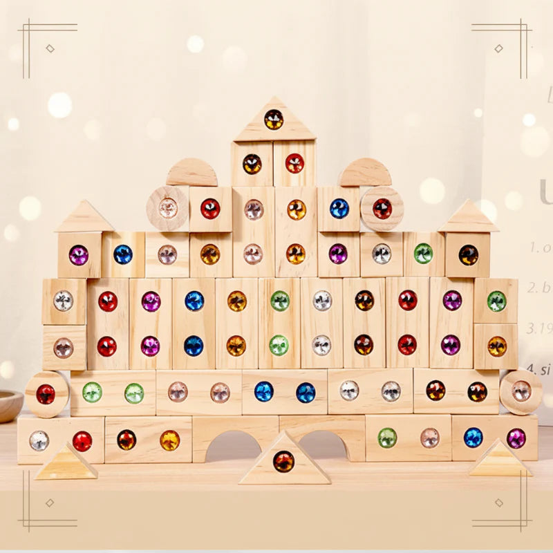 Rainbow Gem Stacking Blocks – Créatif et éducatif – Jeu de blocs empilables en bois