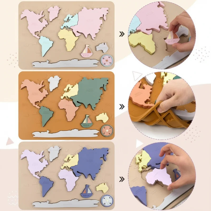 GeoKids – Montessori & Éducatif – Puzzle silicone de la carte du monde