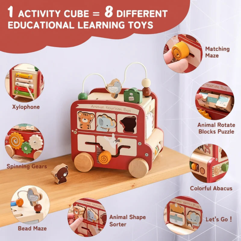 BusyRide – Éducatif et polyvalent – Bus d'activités Montessori en bois