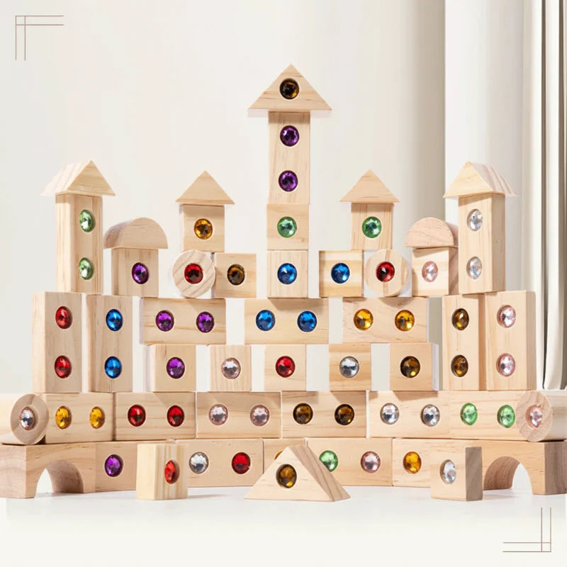 Rainbow Gem Stacking Blocks – Créatif et éducatif – Jeu de blocs empilables en bois